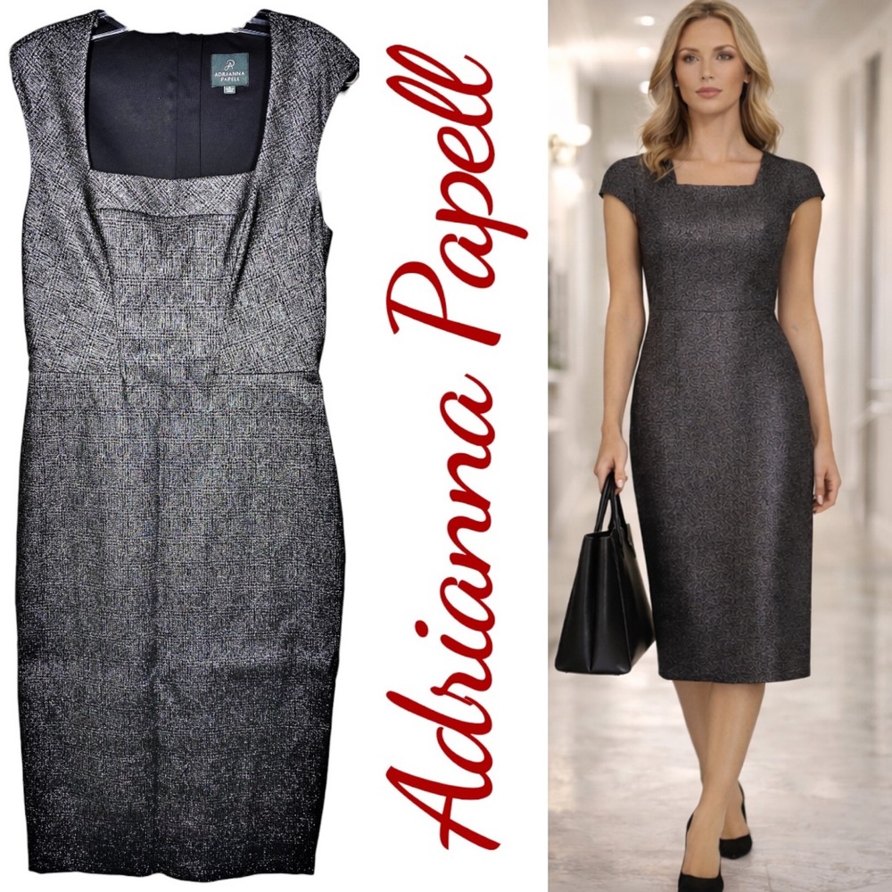 ADRIANNA PAPELL Metallic Sheath Dress Quiet Luxury Workwear Size 6